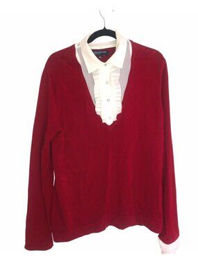 JONES NEW YORK SIGNATURE- WOMENS RED LONG SLEEVE RUFFLE SLEEVES SIZE X-LARGE